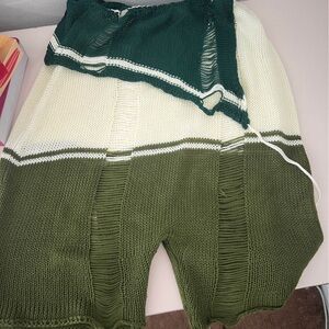 Green and Cream Knit Shorts Set